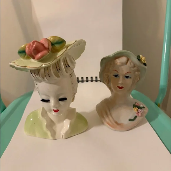 Vintage Lady Head Vases-Set of 2 - Picture 1 of 7